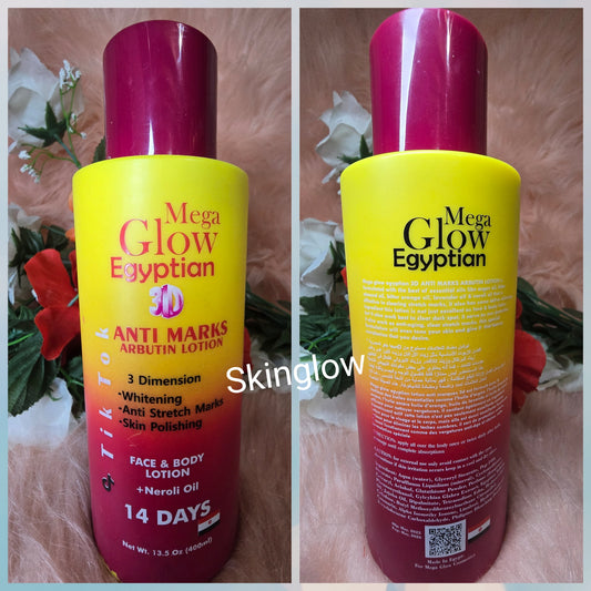 AUTHENTIC MEGA  GLOW EGYPTAIAN 3D ANTI MARK ARBUTIN FACE AND BODY LOTION 400ML