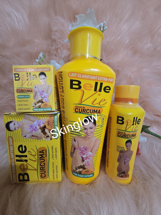 4 pcs Belle Vie Curcuma Extracts Body Lotion,  Serum & Face Cream. Soap. 💯 Authentic