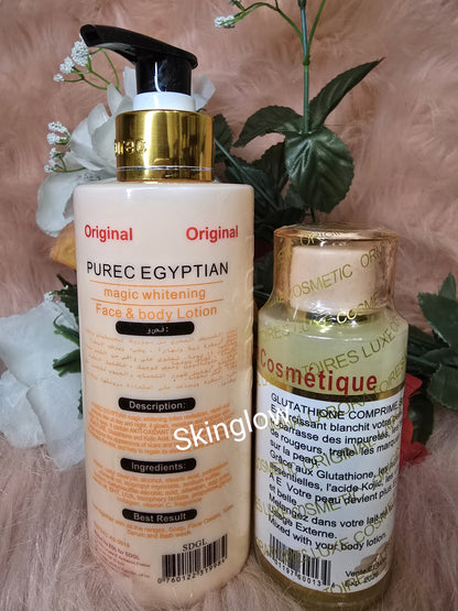 ORIGINAL Purec Egyptian Magic lotion 300ml + glutathione comprime serum x1
