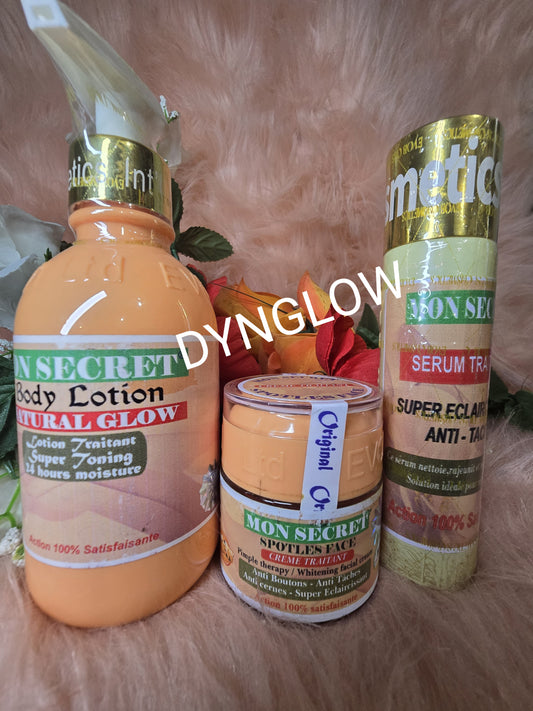 SET OF 3.Original mon secret face & body super lightening lotion, serum & face cream.