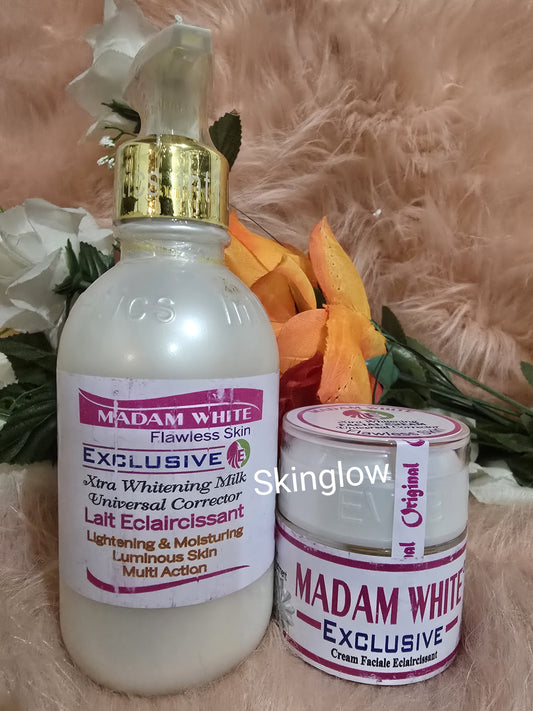 Authentic  madam white exclusive face & body lotion & flawless face cream. 60g X 2