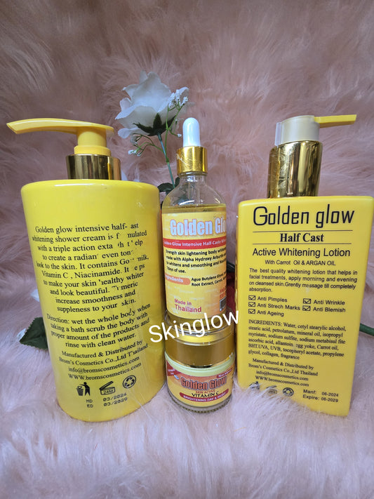 4 In 1 Set Golden Glow Body Milk Lotion 500ml + 1000ml exfoliating shower Cream + Serum + Face cream. 💯 satisfaction