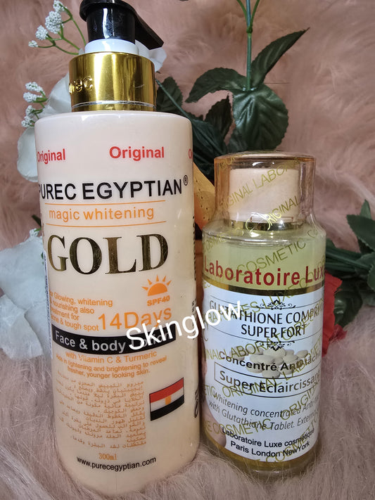 ORIGINAL Purec Egyptian Magic lotion 300ml + glutathione comprime serum x1