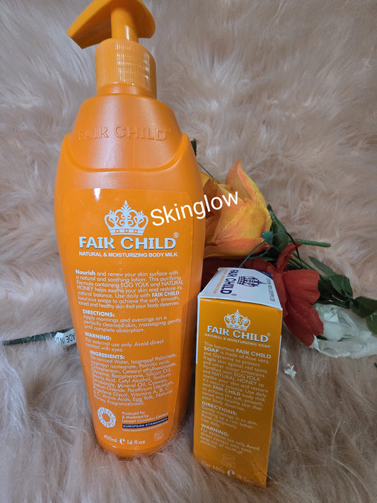 Fair child natural skin tone with EGG YOLK & HONEY body lotion and soap for kids + teens. x1