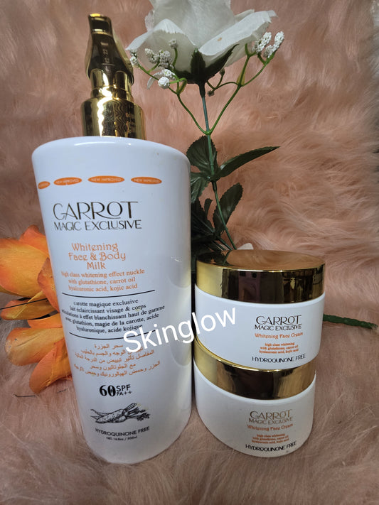 💯 Authentic Carrot Magic Exclusive Whitening Face & Body Milk Lotion & Face Cream X 2 . 60SPF.