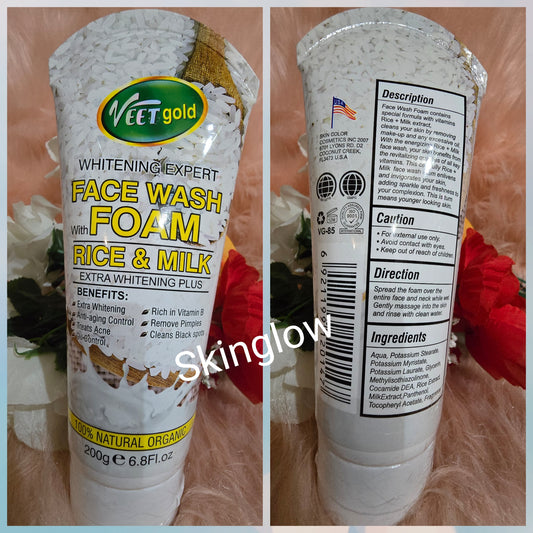 Veet Gold Rice & Milk Foamy Extra Whitening Plus Face Wash 200g
