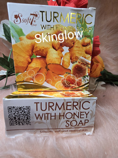 X 2 Authentic Soft7 by K.Brothers Turmeric with Honey Skin Care Natural Herbal Soap 120g x2